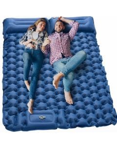 Double Camping Sleeping Pad, Self-Inflating Air Mattress with Built-In Foot Pump and Pillow, Ultralight 2-Person Design