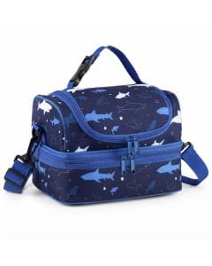 VASCHY Insulated Lunch Box for Kids - Shark Ocean Double Compartment Cooler Bag with Strap
