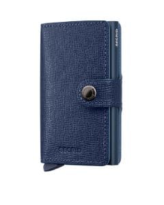 Secrid MC Wallet, Premium Textured Leather Card Holder, Compact Slim Design, Secure Snap Closure, RFID Protection | Navy Blue 