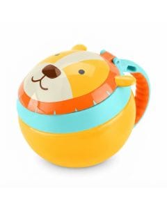 Skip Hop Zoo Lion Snack Cup 12+ Months 222ml, Hygienic Flip-Down Straw Protection, Adorable Zoo Character Design, Dishwasher Safe - Multicolour