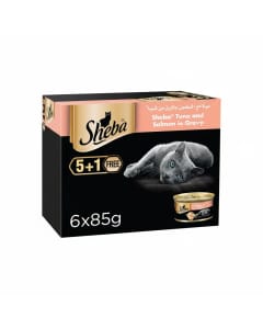 Sheba Tuna & Salmon Cat Food Can, Grain Free, 6x85g - Natural Ingredients & Essential Nutrients