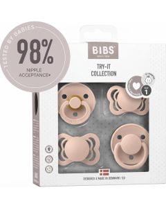 BIBS Try-It Collection Pacifier Size 1 0+ Months, Natural Rubber Latex Or Silicone Nipple, BPA-Free, Flexible And Durable Design - Blush