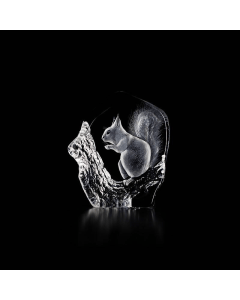 Maleras Squirrel Crystal Sculpture, Handcrafted Swedish Cast Crystal Figurine, Engraved & Sandblasted Design, Signed by Mats Jonasson, Clear Art Glass Decor