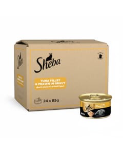 Sheba Tuna Filets & Prawn Cat Food - Grain Free Wet Food for Sensitive Cats, 24 Pack