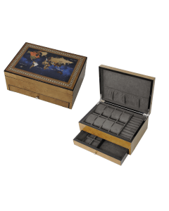 Luxury Signature Wooden Watch, Cufflinks, Sunglasses & Jewelry Box, MDF with Gray Velvet Lining, Yellow High Gloss Finish, Drawer with Pen Slot