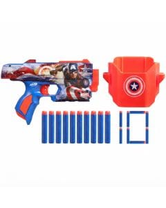 Nerf Marvel Captain America Dart Blaster with Holster, 10 Elite Darts, Single-Fire Toy Blaster