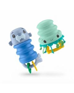 Fisher-Price Squishseas Silicone Rattle 2-Pack, Walrus & Jellyfish Teething Toys, Sensory Baby Toys with Textured Surfaces