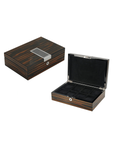 Luxury Signature 8 Slots Wooden Watch Box, Ebony Finish, Black Velvet Lining, Luxury Watch Storage Case, 305x205x80mm