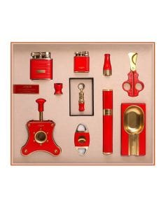 Luxury Signature Dahnag Cigar Accessories Gift Set, Premium Metal Cigar Kit with Lighter, Ashtray, Cutter, Tube & Holders, Luxury Gift Box | Red & Gold