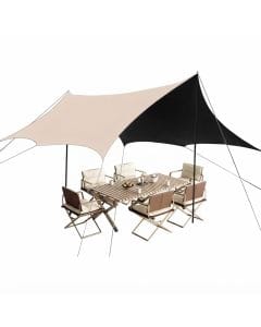 VAODO Large Camping Tarp with Poles, 3 x 4.5m Waterproof 210D Oxford Octagonal Canopy with Anti-UV Protection