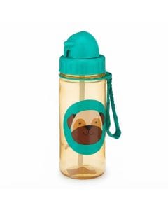 Skip Hop Zoo Pug Straw Bottle 12+ Months 390ml, Hygienic Flip-Down Straw, Fun Zoo Character Design, Dishwasher Safe - Multicolour