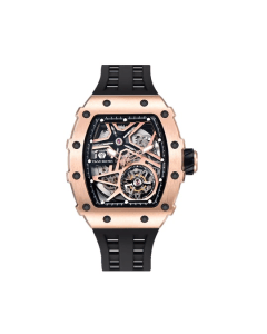 Tsar Bomba TB8209 Skeleton Dial Mechanical Watch, 5 Bar Water Resistant, Sapphire Crystal, Stainless Steel Tonneau Case, Silicone Strap