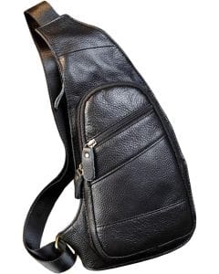 Hebetag Men's BL595 Vintage Leather Sling Bag, Versatile Crossbody Chest Messenger Bag for Travel and Everyday Use