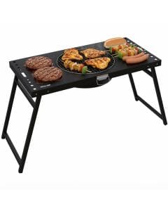 Green Lion Portable Folding Camping Table with 12-Inch BBQ Grill, Removable Charcoal Tray and Heat Ventilation