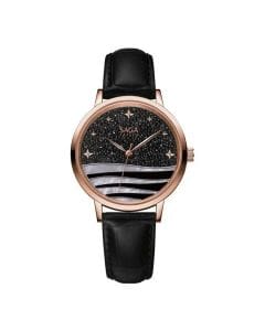 Saga Women Watch, 28.5mm Dial, Stainless Steel Case, Genuine Leather Strap, Elegant Analog Design, 3ATM Water Resistance