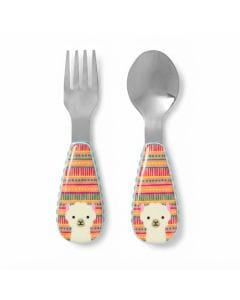 Skip Hop Llama Zootensils Fork And Spoon, Stainless Steel Heads, Soft Sides For Easy Grips, Perfect For Little Hands, Dishwasher Safe - Multicolour