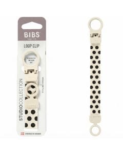 BIBS Studio Polka Pacifier Loop Clip, Stylish Polka Dot Design, Safe And Durable Materials, Lightweight And Easy To Use - Ivory Black