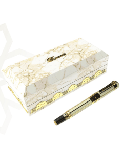 His Highness Kuwait Pen, Luxury Gold Plated Brass Writing Pen, Etched Graphic Design, Wooden Leather-Finished Gift Box
