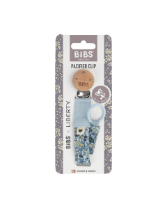 BIBS X Liberty Pacifier Clip, 100% Organic Cotton, Nickel-Free Metal Clips, Lightweight And Portable Design - Chamomile Lawn/Baby Blue
