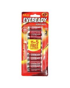 Eveready 1015 Heavy Duty AA Batteries Bonus (15+5 Free), Carbon Zinc, No Added Mercury/Cadmium | Pack of 20