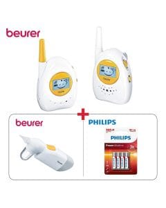 Beurer Baby Monitor with Eco Mode White + Babycare Nasal Aspirator White + Philips Power Alkaline AAA Batteries 4-Pack Bundle (603001000004403 + 603001000004406 + 301021000000017)