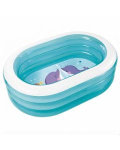 Intex Oval Whale Fun Pool, 3-Ring Transparent Inflatable Swimming Pool, 0.30mm Vinyl, Ages 3+, Blue