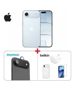 Apple iPhone Air 256GB E-SIM MG1D4AH/A Sky Blue + Belkin iPhone 17 Air Clear Case, Glass Screen Protector, 30W USB-C Adapter white + Momax iPhone 17 Air 6.6-Inch Lens Glass Bundle (603001000014345 + 603001000008771 + 603001000009523)