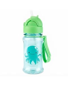 Skip Hop Zoo Octopus Straw Bottle 12+ Months 355ml, Hygienic Flip-Down Straw, Fun Zoo Character Design, Dishwasher Safe - Multicolour