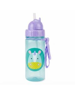 Skip Hop Zoo Unicorn Straw Bottle 12+ Months 390ml, Hygienic Flip-Down Straw, Fun Zoo Character Design, Dishwasher Safe - Multicolour