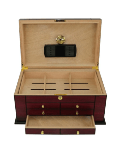 Luxury Signature Wooden Cigar Box, Spanish Cedar Humidor with Humidifier & Hygrometer, Cherry Matte Finish