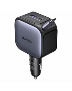 UGREEN 145W Car Charger, 4-Port Fast Charging Adapter with Retractable USB-C Cable and 100W Power Delivery for MacBook and Compatible Devices