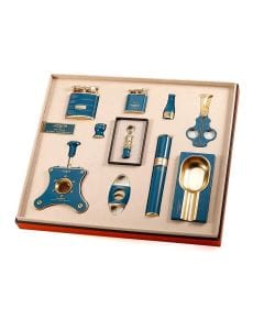 Luxury Signature Dahnag Cigar Accessories Gift Set, Premium Metal Cigar Tool Collection, Elegant Storage Case - Blue 