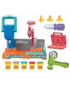 Play-Doh Stamp & Saw Tool Bench Playset for Kids, Construction Themed Creative Arts & Crafts Toy  3 Years and Up, Non-toxic modeling compound (contains wheat)