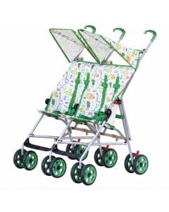 The Moon Brand Jet Plus Twin Buggy, Lightweight Umbrella Stroller for Twins & Siblings, 5-Point Safety Harness, Umbrella Fold | Green