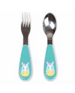 Skip Hop Unicorn Zootensils Fork And Spoon, Stainless Steel Heads, Soft Sides For Easy Grips, Perfect For Little Hands, Dishwasher Safe - Multicolour