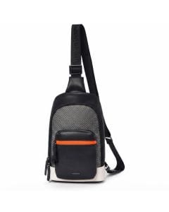 Mokobara The Memo Crossbody Sling Bag: Premium Vegan Leather & Nylon Chest Daypack for Casual, Black Sesame