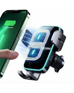 JOYROOM 15W Qi Wireless Car Charger Mount, Dual-Coil MagSafe-Compatible Auto-Clamping Phone Holder for iPhone