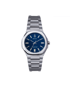Saatchi Oyster Pearl Bright Blue Watch, 42mm Stainless Steel Case, Miyota 9T22 Quartz Movement, Brushed Steel Bracelet, Mineral Glass, 5 ATM Water Resistant