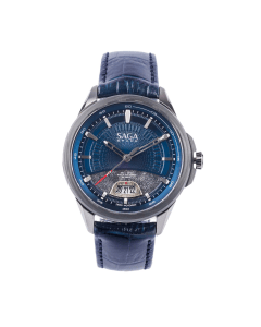 Saga Space Pride Gun PVD/Blue Watch, 42mm Stainless Steel Gun PVD Case, Ronda Swiss Made 763 Quartz Movement, Blue Leather Strap