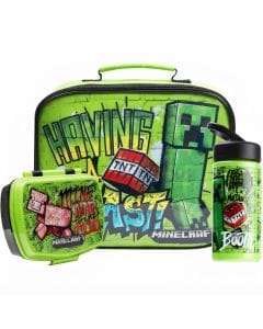 Minecraft 3-Piece Kids Lunch Bag Set, Insulated Lunch Box with Snack Container & 420ml Water Bottle,