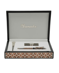 His Highness Dameska Black Luxury Pen Set, Premium Writing Instrument with Gold Accents, Letter Opener & Hand Stamp
