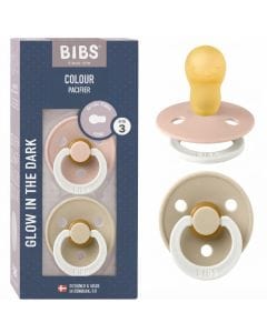 BIBS Latex Size 3 Colour Round Pacifier 18+ Months 2 Pack, Customized Comfort, Skin-Like Softness, Flexible And Durable - Blush Glow/Vanilla Glow