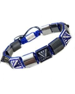 Eastwest Volcano Series Bracelet, 925 Sterling Silver Beads, Square Hematite Natural Stones, Blue Handmade Adjustable Parachute Rope Bracelet
