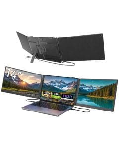 V2COM S10 Pro Laptop Screen Extender, Dual 14" FHD IPS Displays, Triple Screen, 180° Rotation, Plug & Play | Black