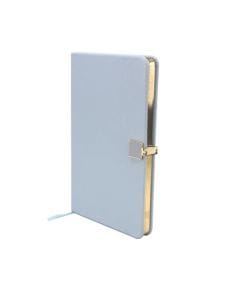 Addison Ross A4 Notebook, Pale Blue Faux Leather Cover, 100 Pages 80 GSM Cream Lined Paper, Magnetic Enamel Clasp | Gold