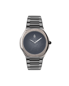Saatchi Steel Limited Edition Black Watch, 42mm Stainless Steel Case, Engraved Bezel, Embossed Calligraphy Dial, Miyota 9T22 Quartz, 5 ATM