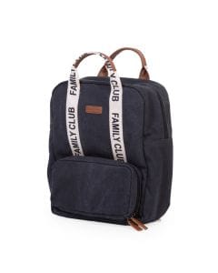 Childhome Signature Canvas Family Club Backpack, Multi-Pocket Diaper Bag, Water-Resistant Interior Pockets, Changing Mat Included - Black