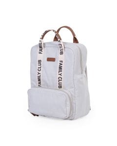 Childhome Signature Canvas Family Club Backpack, Multi-Pocket Diaper Bag, Water-Resistant Interior Pockets, Changing Mat Included - Off-White