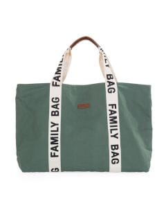 Childhome Signature Canvas Nursery Family Bag, Large And Stylish Travel Bag, Detachable Pocket, Closes Easily Via Magnet - Green