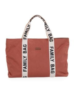 Childhome Signature Canvas Nursery Family Bag, Large And Stylish Travel Bag, Detachable Pocket, Closes Easily Via Magnet - Terracotta